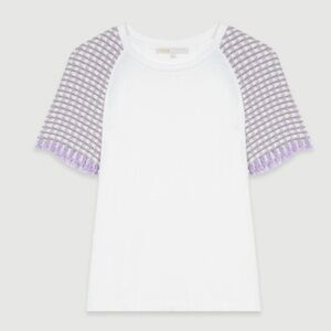 Maje White Top  with Purple Tweed Accent 2 BNWT